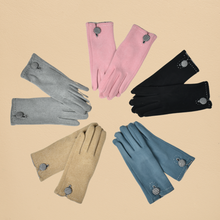 Load image into Gallery viewer, THSG1128: Pink: Houndstooth Button Border Gloves