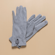 Load image into Gallery viewer, THSG1129: Grey: Houndstooth Button Border Gloves