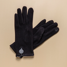Load image into Gallery viewer, THSG1130: Black: Houndstooth Button Border Gloves