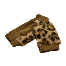Load image into Gallery viewer, THSG1136: Brown: Faux Fur Cuff Fingerless Gloves
