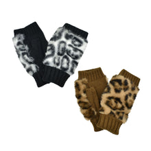 Load image into Gallery viewer, THSG1136: Brown: Faux Fur Cuff Fingerless Gloves