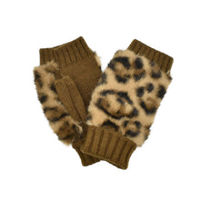Load image into Gallery viewer, THSG1136: Brown: Faux Fur Cuff Fingerless Gloves