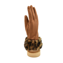 Load image into Gallery viewer, THSG1140: Tan: Faux Fur Leopard Cuff Gloves