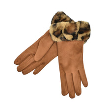 Load image into Gallery viewer, THSG1140: Tan: Faux Fur Leopard Cuff Gloves
