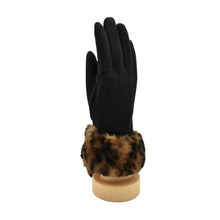 Load image into Gallery viewer, THSG1141: Black: Faux Fur Leopard Cuff Gloves