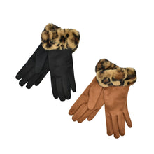 Load image into Gallery viewer, THSG1141: Black: Faux Fur Leopard Cuff Gloves