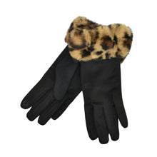 Load image into Gallery viewer, THSG1141: Black: Faux Fur Leopard Cuff Gloves