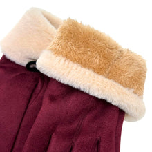 Load image into Gallery viewer, THSG1161: Burgundy: Faux Fur Double Layer Gloves