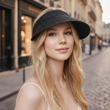 Load image into Gallery viewer, THSH1020: Black: Wide Brim Sun Visor Hat with Elastic Band