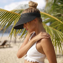 Load image into Gallery viewer, THSH1020: Black: Wide Brim Sun Visor Hat with Elastic Band