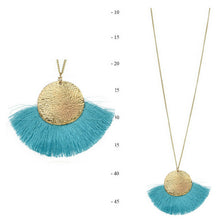 Load image into Gallery viewer, THSJ1189X:Aqua Blue : Fan Tassels Necklace