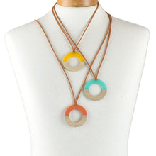 Load image into Gallery viewer, THSJ1280: YellowMustard: Resin & Wood Circle Pendant Necklace
