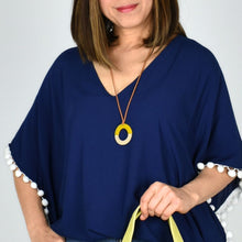 Load image into Gallery viewer, THSJ1280: YellowMustard: Resin & Wood Circle Pendant Necklace
