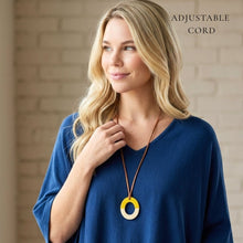 Load image into Gallery viewer, THSJ1280: YellowMustard: Resin & Wood Circle Pendant Necklace
