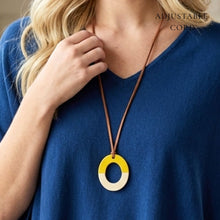 Load image into Gallery viewer, THSJ1280: YellowMustard: Resin & Wood Circle Pendant Necklace