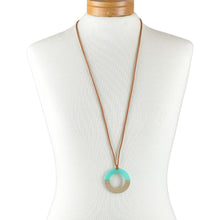 Load image into Gallery viewer, THSJ1281: Turquoise: Resin & Wood Circle Pendant Necklace