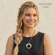 Load image into Gallery viewer, THSJ1281: Turquoise: Resin & Wood Circle Pendant Necklace