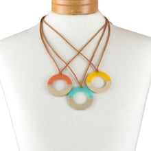 Load image into Gallery viewer, THSJ1281: Turquoise: Resin & Wood Circle Pendant Necklace