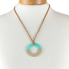 Load image into Gallery viewer, THSJ1281: Turquoise: Resin & Wood Circle Pendant Necklace