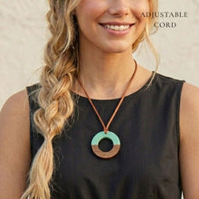 Load image into Gallery viewer, THSJ1281: Turquoise: Resin & Wood Circle Pendant Necklace