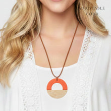 Load image into Gallery viewer, THSJ1282: Burnt Orange: Resin & Wood Circle Pendant Necklace