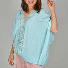 Load image into Gallery viewer, THSK1057: Baby Blue: Lace Kaftan Top