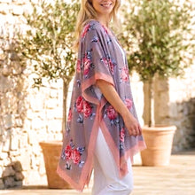 Load image into Gallery viewer, THSK1063: Grey: Floral Print Kimono