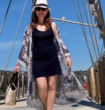 Load image into Gallery viewer, THSK1067: Navy: Floral Lace Kimono