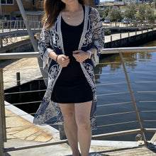 Load image into Gallery viewer, THSK1067: Navy: Floral Lace Kimono