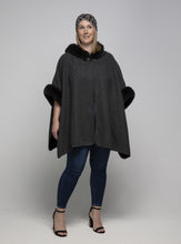 Load image into Gallery viewer, THSP1041: Dark Grey: Faux Fur Hooded Poncho