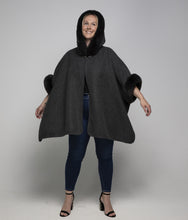 Load image into Gallery viewer, THSP1041: Dark Grey: Faux Fur Hooded Poncho