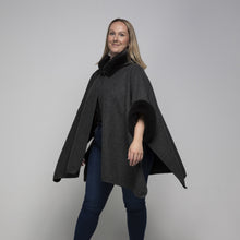 Load image into Gallery viewer, THSP1041: Dark Grey: Faux Fur Hooded Poncho