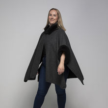 Load image into Gallery viewer, THSP1041: Dark Grey: Faux Fur Hooded Poncho

