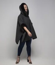 Load image into Gallery viewer, THSP1041: Dark Grey: Faux Fur Hooded Poncho