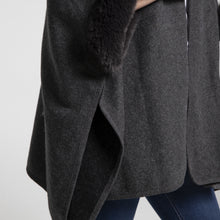 Load image into Gallery viewer, THSP1041: Dark Grey: Faux Fur Hooded Poncho