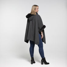 Load image into Gallery viewer, THSP1041: Dark Grey: Faux Fur Hooded Poncho