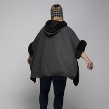 Load image into Gallery viewer, THSP1041: Dark Grey: Faux Fur Hooded Poncho