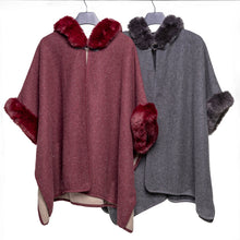 Load image into Gallery viewer, THSP1041: Dark Grey: Faux Fur Hooded Poncho
