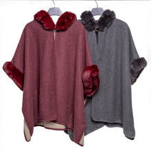 Load image into Gallery viewer, THSP1041: Dark Grey: Faux Fur Hooded Poncho
