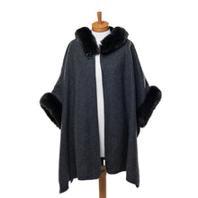 Load image into Gallery viewer, THSP1041: Dark Grey: Faux Fur Hooded Poncho