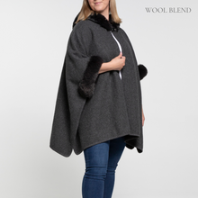 Load image into Gallery viewer, THSP1041: Dark Grey: Faux Fur Hooded Poncho