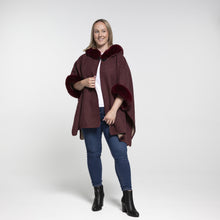 Load image into Gallery viewer, THSP1042: Burgundy: Faux Fur Hooded Poncho