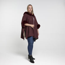 Load image into Gallery viewer, THSP1042: Burgundy: Faux Fur Hooded Poncho - J'adore Gifts