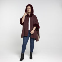 Load image into Gallery viewer, THSP1042: Burgundy: Faux Fur Hooded Poncho