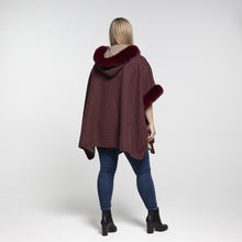 Load image into Gallery viewer, THSP1042: Burgundy: Faux Fur Hooded Poncho - J'adore Gifts