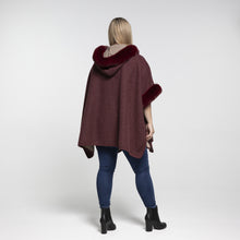 Load image into Gallery viewer, THSP1042: Burgundy: Faux Fur Hooded Poncho