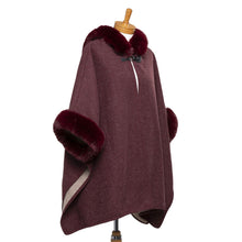 Load image into Gallery viewer, THSP1042: Burgundy: Faux Fur Hooded Poncho - J'adore Gifts