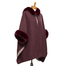 Load image into Gallery viewer, THSP1042: Burgundy: Faux Fur Hooded Poncho