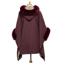 Load image into Gallery viewer, THSP1042: Burgundy: Faux Fur Hooded Poncho