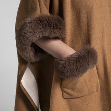 Load image into Gallery viewer, THSP1043: Camel: Faux Fur Plain Sleeve Cape Coat